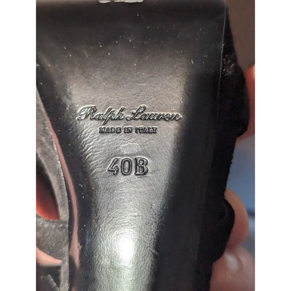 Ralph Lauren Purple Label Shoes Womens 40 B Cross Strappy Heels Black Suede 5" - Picture 12 of 16